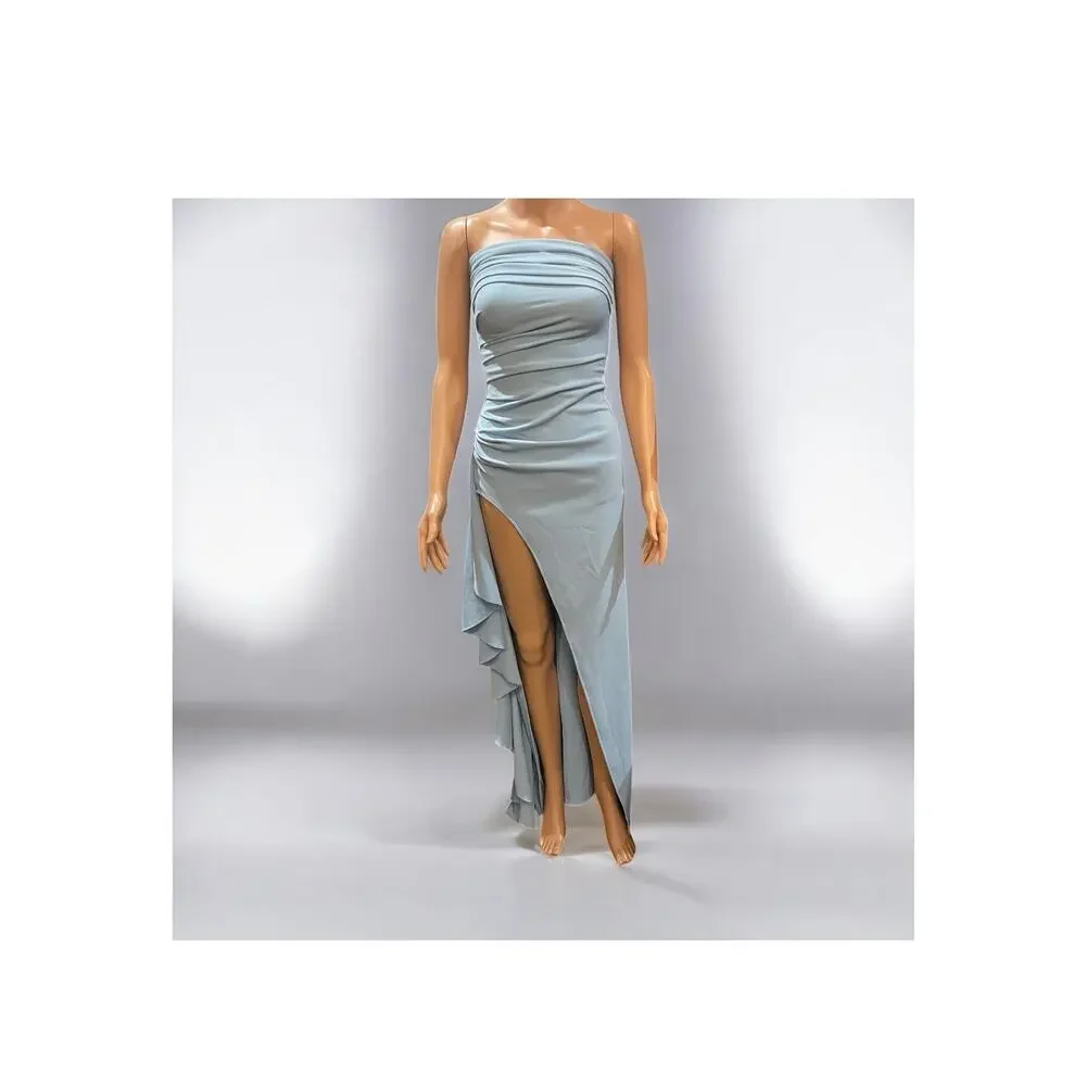Lucy In The Sky Strapless High Split Blue Maxi Dress Size XXS